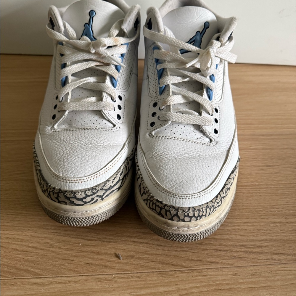 Jordan White and Light Blue Elephant Print Sneakers
